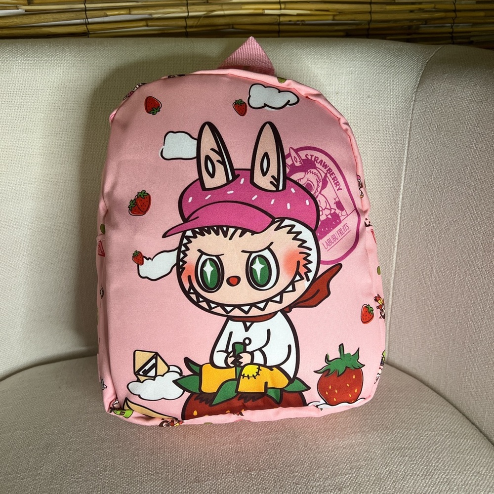 Pink Strawberry Character Children's Backpack - Cute Cartoon Design